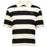The EMB Augusta Women's Vintage Ireland Prep Street Rugby Crop is a short-sleeve, collared shirt with wide black and white stripes and a small green emblem, capturing the perfect Ireland prep street vibe.