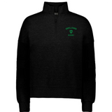 The EMB Augusta Women's Nations of Rugby Ireland Jackson Way Pullover is a black top with "Ireland Rugby" and a green shamrock logo on the left chest, perfect for rugby fans. Shown on a plain white background.