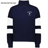 The EMB Augusta Women's Nations of Rugby Ireland Jackson Way Pullover features a navy design with white sleeve stripes and an "Ireland Rugby" logo on the left chest—ideal for fans. "Need new digitized logo?" appears in the top left corner.
