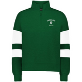 Show your support in the Women's Nations of Rugby Ireland Jackson Way Pullover by EMB Augusta—a green quarter-zip with white double sleeve stripes and an "Ireland Rugby" logo on the left chest.