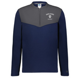 The EMB Augusta Nations of Rugby Ireland Sideline Grid 1/4 Zip Pullover features a navy body, gray yoke, and "IRELAND RUGBY" with logo on the left chest—a classic piece of sideline rugby apparel.