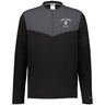 The EMB Augusta Nations of Rugby Ireland Sideline Grid 1/4 Zip Pullover features black and gray long sleeves with "IRELAND RUGBY" and a shamrock on the left chest—ideal for rugby sidelines.