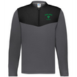 The EMB Augusta Nations of Rugby Ireland Sideline Grid 1/4 Zip Pullover, in gray and black with a "Ireland Rugby" print and a green shamrock emblem on the chest, is ideal for any Ireland rugby fan.