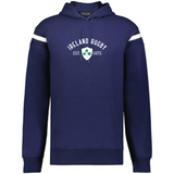The WRS Augusta Ireland Est 1875 Heritage Prep Vintage Shield Hoodie is a navy hooded sweatshirt with white sleeve stripes and "Ireland Rugby Est. 1875" plus crest on the front—perfect for celebrating Irish rugby heritage.