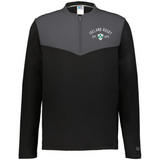 The EMB Augusta Nations of Rugby Ireland 1875 Sideline Grid 1/4 Zip Pullover in black and gray features a shamrock logo and "Ireland Rugby Est. 1878" on the chest—ideal for any Ireland rugby fan.
