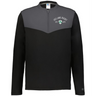 The EMB Augusta Nations of Rugby Ireland 1875 Sideline Grid 1/4 Zip Pullover in black and gray features a shamrock logo and "Ireland Rugby Est. 1878" on the chest—ideal for any Ireland rugby fan.