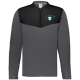 The EMB Augusta Nations of Rugby Ireland 1875 Sideline Grid 1/4 Zip Pullover features a gray and black design with an “Ireland Rugby Est. 1875” logo and shamrock emblem—ideal for any Ireland rugby fan.