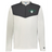 The EMB Augusta Nations of Rugby Ireland 1875 Sideline Grid 1/4 Zip Pullover features a grey upper chest, white lower half, and "Ireland Rugby" logo, blending classic style with cozy comfort for any rugby fan.
