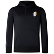 Ireland Shield Club Lightweight Hoodie by EMB Canterbury in black features a front pocket, drawstrings, and a small Ireland Shield emblem with green, white, and orange vertical stripes on the left chest.
