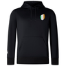 Ireland Shield Club Lightweight Hoodie by EMB Canterbury in black features a front pocket, drawstrings, and a small Ireland Shield emblem with green, white, and orange vertical stripes on the left chest.