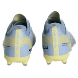 The IDA Sports IDA Helia Club FG - Light Blue women’s soccer cleats are shown from the back in light blue and yellow, each heel featuring the handwritten phrase "YOU GOT THIS!.