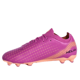 The IDA Helia Club FG - Dark Pink by IDA Sports is a women’s soccer cleat with yellow accents, pink laces, and a peach sole—ideal for standout style and performance on firm ground. "HELIA" appears on the heel for a bold finish.
