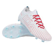 The IDA Sports IDA Helia Club FG/AG - White/Blue women’s soccer cleats showcase a clean white design accented by vibrant blue detailing and bold “IDA” lettering on the side. Designed for play on FG/AG surfaces, these beginner-friendly football boots offer both standout style and reliable performance.