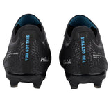 Back view of two IDA Sports IDA Helia Elite FG/AG soccer cleats in Black/Dark Grey, featuring blue “YOU GOT THIS” text on the heel tabs and a textured pattern on the uppers.