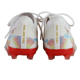 Back view of two IDA Sports Helia Elite Limited Edition Pride FG women’s soccer cleats, featuring red firm ground soles, rainbow accents, and "YOU GOT THIS" on the heel tabs.