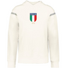 The WRS Augusta Italy Heritage Prep Vintage Shield Hoodie features a white design with the Italia crest, green-white-red shield, "1929" on the chest, and subtle silver sleeve stripes for classic Italian style.
