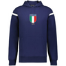 Show your Italy pride in the WRS Augusta Italy Heritage Prep Vintage Shield Hoodie, featuring navy blue color, white sleeve stripes, front pouch pocket, and an Italia shield with “1929” on the chest—a classic vintage look.
