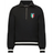 The EMB Augusta Women's Vintage Italy Heritage Prep Pullover is a black quarter-zip with white stripes on the cuffs and hem, showcasing an Italia 1939 crest in flag colors on the left chest to honor Italian heritage.
