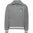 The EMB Augusta Women's Vintage Italy Heritage Prep Pullover features white-striped cuffs and hem, a gray quarter-zip design, and an Italia 1919 badge—perfect for showing Italian pride in a women's prep style.
