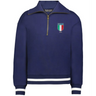 The EMB Augusta Women's Vintage Italy Heritage Prep Pullover features blue fabric, white-striped cuffs and hem, and an Italy 1939 crest on the left chest—a tribute to classic women’s prep and Italy heritage style.