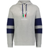 The WRS Augusta Nations of Rugby Italy Jackson Way Hoodie is light grey with navy blue sleeve stripes, a front pocket, and an "ITALY RUGBY" emblem with the Italian flag crest on the chest.