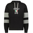 The WRS Augusta Nations of Rugby Italy Jackson Way Hoodie is a black hoodie with gray sleeve stripes, "ITALY RUGBY" text, and an Italian flag crest on the chest.