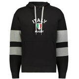 The WRS Augusta Nations of Rugby Italy Jackson Way Hoodie is a black hoodie with gray sleeve stripes, "ITALY RUGBY" text, and an Italian flag crest on the chest.