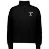 The EMB Augusta Women's Nations of Rugby Italy Jackson Way Pullover is a black quarter-zip featuring "ITALY RUGBY" and an Italian flag emblem—perfect for rugby supporters.