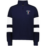 Show your support with the EMB Augusta Women's Nations of Rugby Italy Jackson Way Pullover—a navy blue quarter-zip with white sleeve stripes and Italy Rugby logo on the left chest. Perfect for rugby fans!.