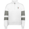 Show your team pride in the EMB Augusta Women's Nations of Rugby Italy Jackson Way Pullover—a white quarter-zip with grey stripes and "Italy Rugby" logo. Stylish, comfy apparel perfect for any Italy rugby supporter.