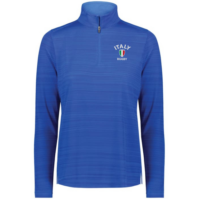 Support your team in style with the EMB Augusta Women's Nations of Rugby Italy Pursuit 1/4 Zip Pullover, featuring the Italy Rugby logo and text on the left chest. This moisture-wicking top delivers comfort and athletic performance.
