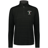 The EMB Augusta Women's Nations of Rugby Italy Pursuit 1/4 Zip Pullover is a black, moisture-wicking long-sleeve top with “Italy Rugby” and shield logo on the left chest—ideal for showing team pride.