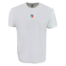 The Italy Vintage Comfort Tee by EMB S&S Activewear is a plain white shirt with a small embroidered Italian flag crest and "ITALIA" printed on the upper chest—ideal for any rugby fan's collection.