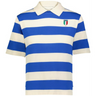 Inspired by vintage rugby, the EMB Augusta Women's Vintage Italy Prep Street Rugby Crop features bold blue and white stripes and an Italy soccer crest—a sporty yet stylish short-sleeve polo.