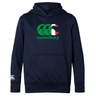 The Canterbury Italy CCC Club Lightweight Hoodie by WRS Canterbury is navy blue and made from polyester. It features a front pocket, a bold CCC logo in green, white, and red on the chest, and a smaller Canterbury logo on the left sleeve.