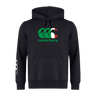 The black Canterbury Italy CCC Flag Club Hoodie by WRS Canterbury showcases a vibrant red, white, and green logo on the front and features a sleek white logo on the sleeve for added style.