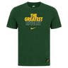 Introducing the Nike Springboks 26/27 Greatest Rivalry T-Shirt, a green tee featuring bold “THE GREATEST RIVALRY” text in yellow and white, a prominent yellow Nike swoosh, and a small patch on the bottom right—celebrating the legendary spirit of competition.