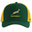 The Nike Springboks 26/27 Trucker Cap is green and yellow with mesh sides, featuring the Springboks logo and text on the front.