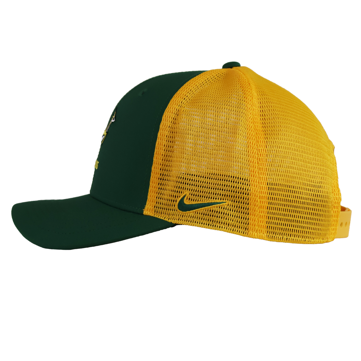 The Nike Springboks 26/27 Trucker Cap features a green front panel, yellow mesh back, and a yellow Nike logo on the side.