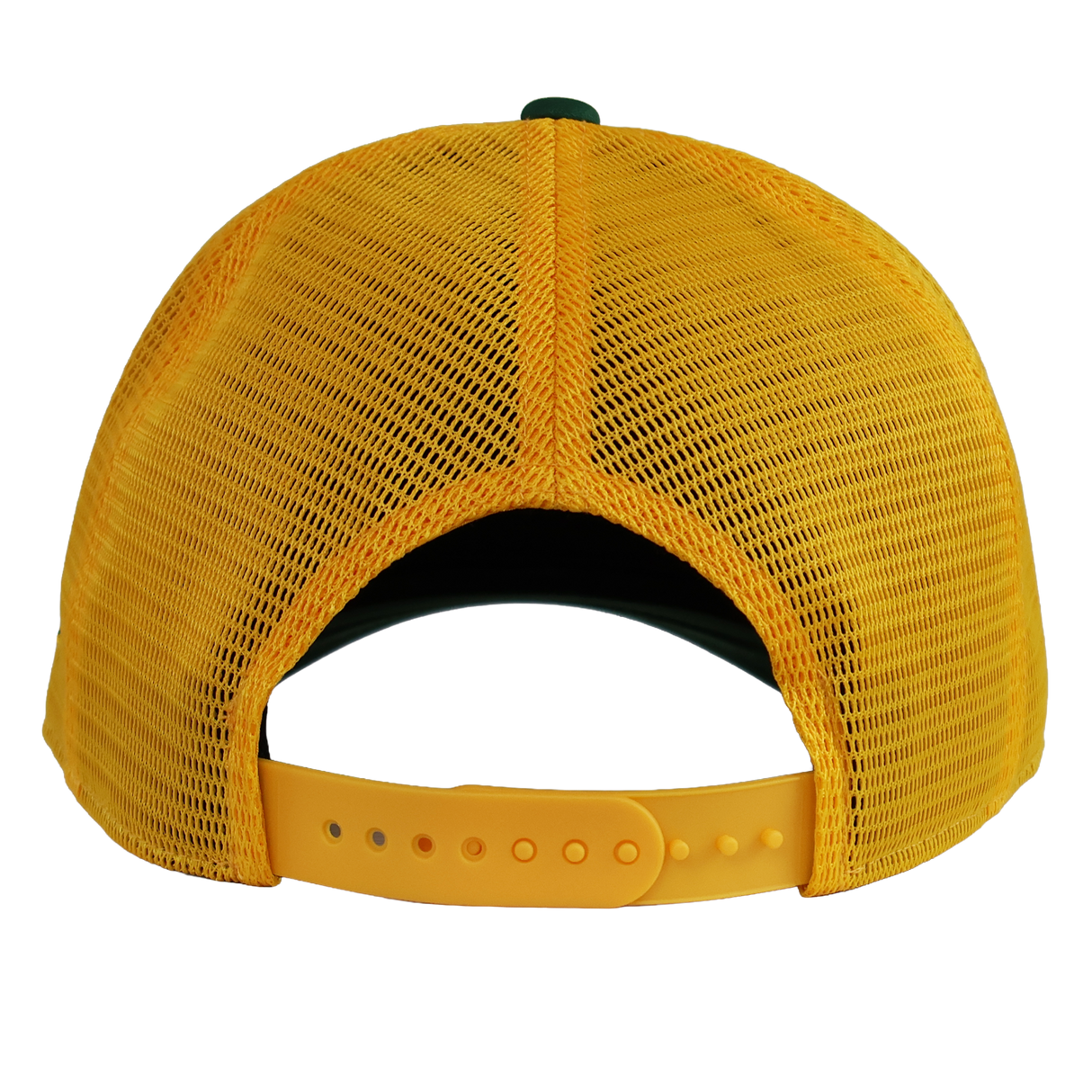Back view of the Nike Springboks 26/27 Trucker Cap in yellow mesh, featuring an adjustable plastic snap closure.
