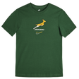 The Nike Springboks 26/27 Gradient Logo T-Shirt features a yellow springbok logo, "SPRINGBOKS" text, and a yellow Nike swoosh—a classic South Africa rugby shirt.