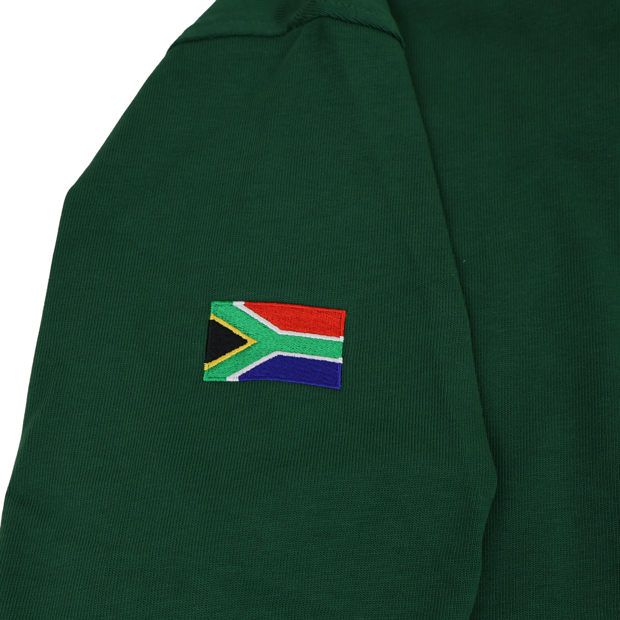The Nike Springboks 26/27 Classic Long Sleeve Home Jersey features green fabric with an embroidered South African flag patch, inspired by the team's iconic home kit.