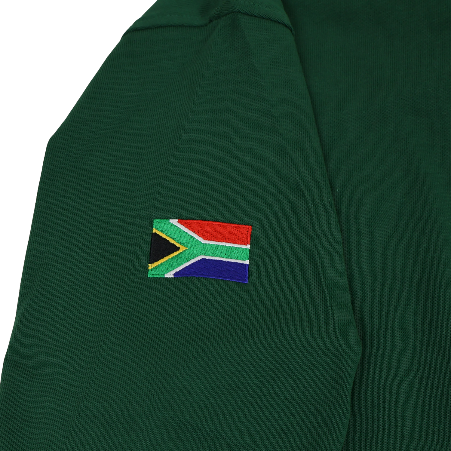 The Nike Springboks 26/27 Classic Long Sleeve Home Jersey features green fabric with an embroidered South African flag patch, inspired by the team's iconic home kit.