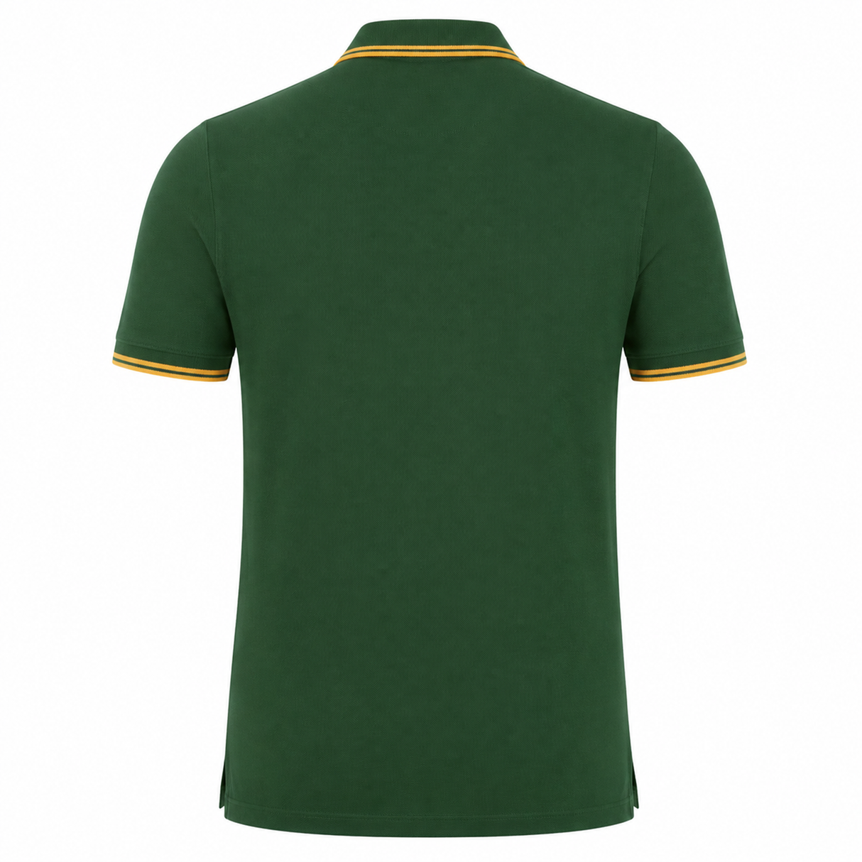 Back view of the Nike Springboks 26/27 Pique Polo in green with yellow and white trim on the collar and sleeve cuffs, shown on a plain white background—ideal for South African rugby supporters.