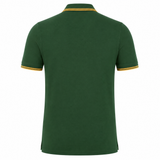 Back view of the Nike Springboks 26/27 Pique Polo in green with yellow and white trim on the collar and sleeve cuffs, shown on a plain white background—ideal for South African rugby supporters.