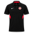 The Stade Toulousain Training Polo by Nike is a black athletic sport shirt featuring a white Nike logo on the right chest, a red and white Stade Toulousain badge on the left chest, and sleek red accents on the sides.