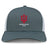 The Indiana University Women Retro Trucker Cap by EMB S&S Activewear features a gray and white design, red "IU" logo, "Women's Rugby Club" front text, and snapback closure.