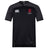 The Indiana University Women Vapodri Evader Jersey by EMB Canterbury is a black short-sleeve rugby top with grey shoulders, moisture-wicking tech, the Canterbury logo on the right chest, and "IU Women's Rugby Club" logo on the left.