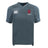 The Indiana University Women Vapodri Evader Jersey by EMB Canterbury is a gray, short-sleeve rugby jersey with moisture-wicking Vapodri tech, the Canterbury logo on the right chest, and a red IU Women's Rugby Club logo on the left chest.
