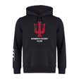 The Indiana University Women Club Hoodie by WRS Canterbury is a black hoodie with a large red "IU" logo, "Women's Rugby Club" text on the front, and white stripes on the right sleeve.